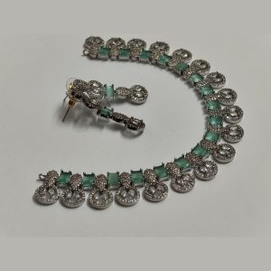 Mint-green necklace with matching earrings, silver-tone set — Sira Elegance