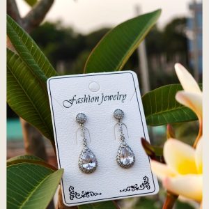 Clear crystal teardrop drop earrings in silver-tone — Sira Elegance