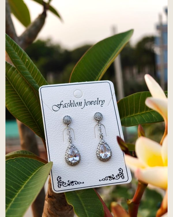 Clear crystal teardrop drop earrings in silver-tone — Sira Elegance