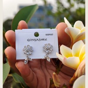 Crystal flower cluster drop earrings on sterling silver posts — Sira Elegance